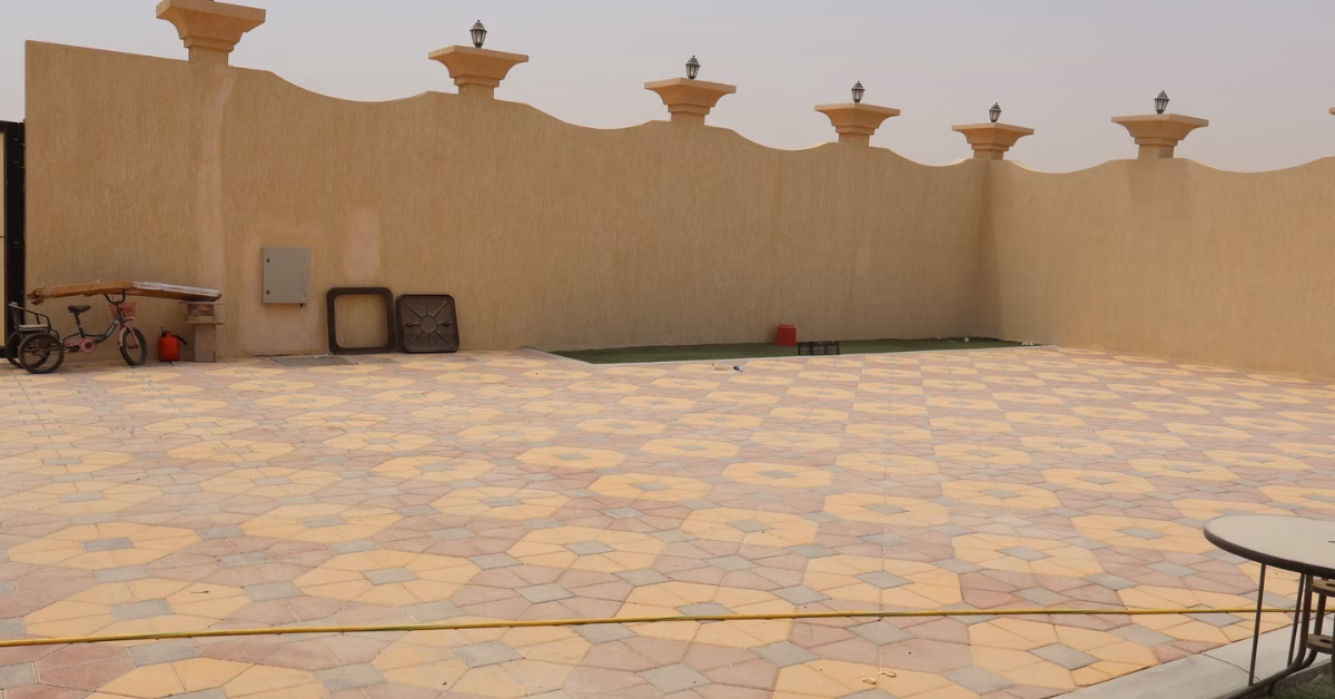 Stone patio before cleaning